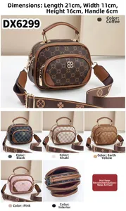 Detailed internal structure view of a versatile vintage printed crossbody bag with multi-zippers