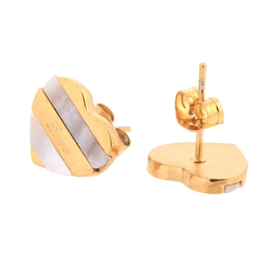 18K gold plated heart stud earrings with striped shell inlay and Love engraving