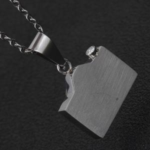 Vintage stainless steel camera pendant necklace with brushed silver finish and zircon