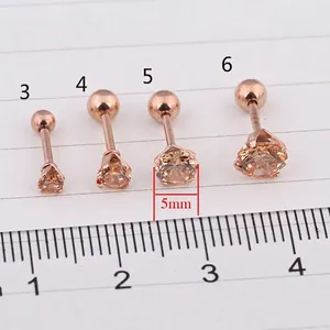 Rose gold titanium steel earrings with champagne cubic zirconia in 3mm to 6mm sizes