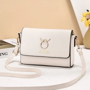 Chic beige PU leather crossbody bag with golden reindeer ring buckle and strap