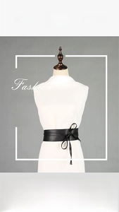 Détail d'une ceinture enveloppante en cuir PU noir de 2,5 m avec design à nouer ajustable