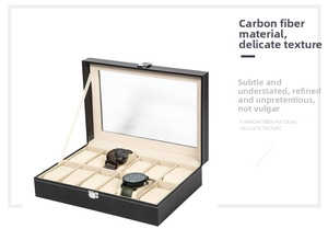 Detail of 10-slot watch box with pinhole texture leather and clear glass top display