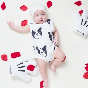 Body bébé sans manches avec imprimé Bouledogue Français et bonnet en tricot