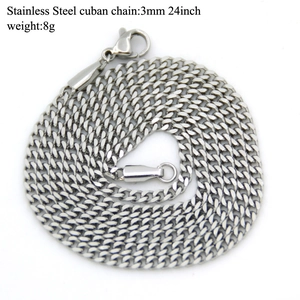Detailed 3mm stainless steel silver cuban chain necklace, 24 inches long with lobster clasp
