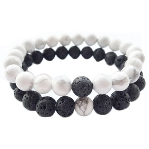Set di braccialetti con perline da 8mm in pietra lavica e turchese bianco