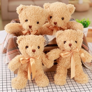 Teddy Bear Plush Toy Soft Curly Fur Stuffed Animal With Satin Ribbon Bow For Kids Birthday Gift Cozy Home Decor