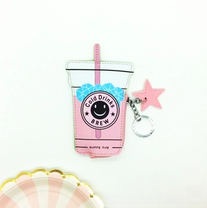 Mini popsicle-shaped coin purse with star pendant and smile face logo on white background