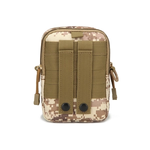 Tactical desert camouflage waist bag with MOLLE webbing system and D-ring attachment