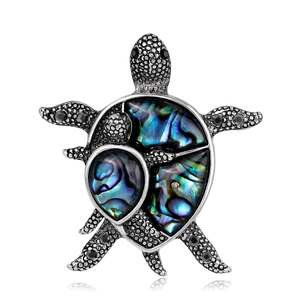 Mother Child Sea Turtle Brooch Pin Alloy Abalone Paua Shell Vintage Animal Jewelry For Women