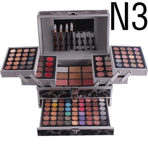 Maletín de maquillaje profesional de leopardo con paleta de sombras multinivel y pinceles