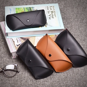 Foldable PU leather sunglasses cases in four textures with secure metal snap closures