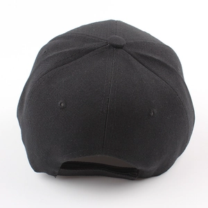 Classic black baseball cap featuring a six-panel design and adjustable rear strap