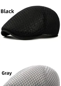 Detailed comparison of breathable mesh flat caps in classic black and grey colors