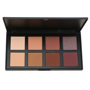 Eight-color matte and shimmer eyeshadow palette in earth tones with black plastic casing