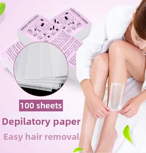 Detail of non-woven hair removal wax strips set with textured surface and usage demo