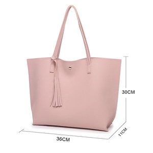 Pink lychee texture tote bag with tassel showing dimensions 36cm x 30cm x 11cm