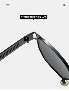 Detail view of reinforced secure mirror shaft on vintage punk metal frame sunglasses