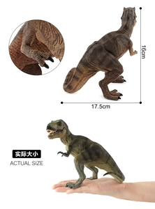 Detailed view of T-Rex model with texture close-up and scale measurements 16x17.5cm