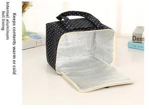 Detail view of the thermal lunch bag showing the insulating silver aluminum foil lining