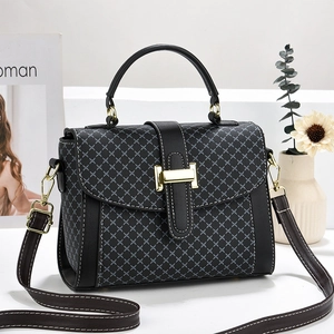 Retro geometric pattern handbag for women with gold hardware and adjustable strap
