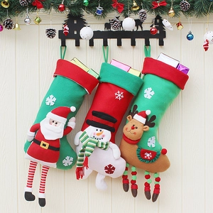 Festive Non-Woven Fabric Christmas Stocking With 3D Santa Snowman Reindeer Pattern Large Hanging Holiday Decor Gift Bag