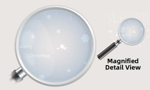 Detail view of white snowflakes and Cupid design on Merry Christmas static window sticker