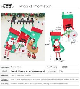 Detailed infographic of Santa stockings with specific dimensions and material specs