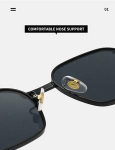 Detail of comfortable silicone nose pads with gold metal support on square sunglasses