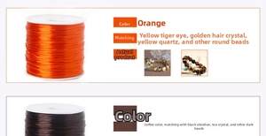 Detail view of 0.7mm elastic cord in orange and coffee colors for DIY jewelry making
