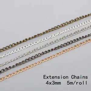 Five colors of 4x3mm iron extension chains for DIY jewelry making 5m per roll
