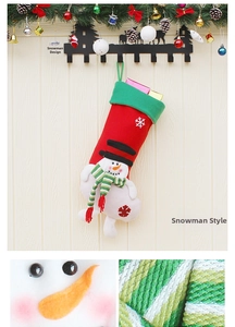 Detailed view of festive snowman Christmas stocking with 3D plush scarf and soft fabric texture