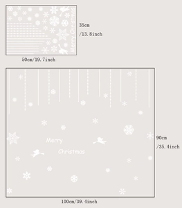 Detailed size guide for white Christmas snowflake wall stickers with layout dimensions