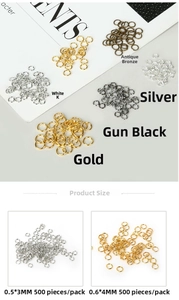 DIY jewelry open jump rings in 5 colors including gold and silver, 500pcs 3mm and 4mm