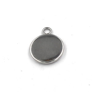 Polished stainless steel round pendant tray base with ring for jewelry making findings