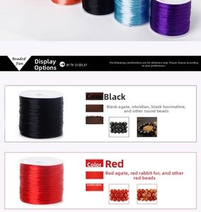 Detailed view of 0.7mm elastic beading cords in black and red for DIY jewelry making
