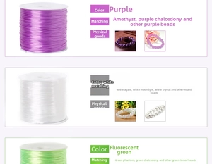 0.7mm elastic crystal cord for jewelry DIY in purple, white and fluorescent green