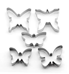 Set of five stainless steel butterfly cookie cutters in various sizes for Easter baking