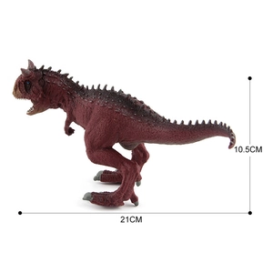 Detailed side view of Carnotaurus dinosaur model with size labels 21cm by 10.5cm