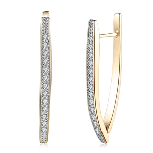 Elegant V-shaped rose gold hoop earrings with double row cubic zirconia pavé setting