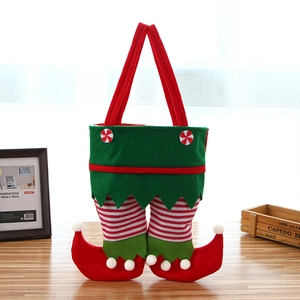 Christmas Elf Leg Gift Bags Felt Velvet Candy Treat Storage With Pom Pom Striped Legs Handles Festive Party