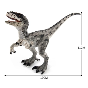 Vue détaillée du modèle de jouet vélociraptor avec les dimensions 17cm de long et 11cm de haut
