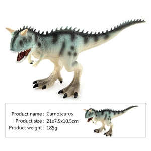 Detailed Carnotaurus dinosaur toy model showing realistic skin texture and scale dimensions