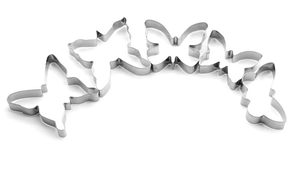 Set of 5 butterfly-shaped stainless steel cookie cutters on a clean white background