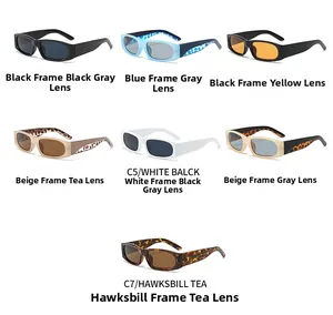 Detailed catalog of retro small rectangle sunglasses in 7 trendy colors and leopard prints
