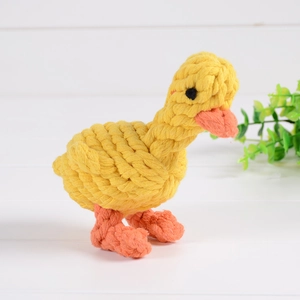 Handwoven cotton rope duck dog toy for pet teeth cleaning and interactive play