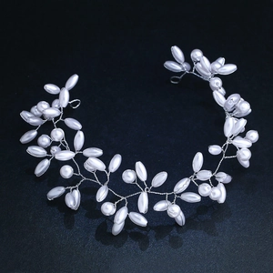 Bridal Headband Faux Artificial Pearl Rhinestone Leaf Hair Vine Elegant Wedding Headpiece For Women Photography