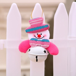 Pink snowman Christmas tree hanging ornament with white metal bell and gold string