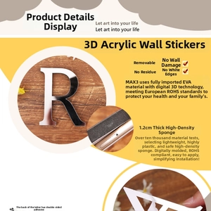 Detail of 3D acrylic mirror letter R with 1.2cm thick EVA foam for wall decor