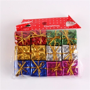 Set of 12 colorful laser foam gift boxes ornaments for Christmas tree decor in OPP packaging
